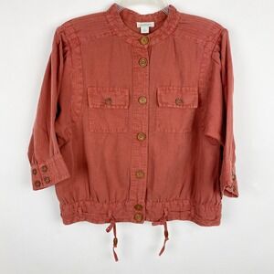 Sundance Rust Terra Cotta Linen Cotton Blend Button Up Crop Jacket Womens Size S